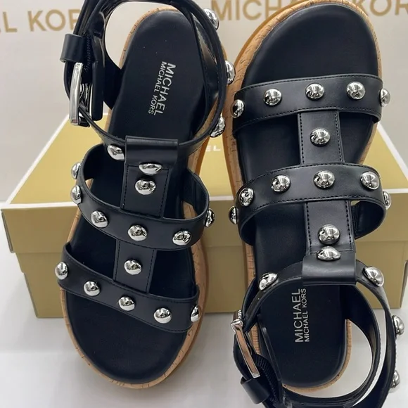 MICHAEL KORS Selah Studded Platform Gladiator Silver Studded Sandal
Black 
New - Picture 11 of 16